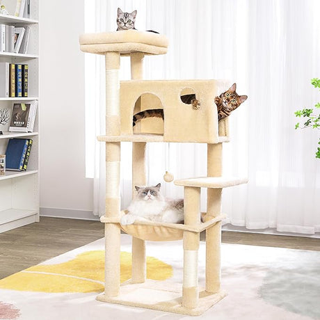 Cactus Cat Tree for Large Cats 53 Inches Multilevel Cat Tower with Large Hammock