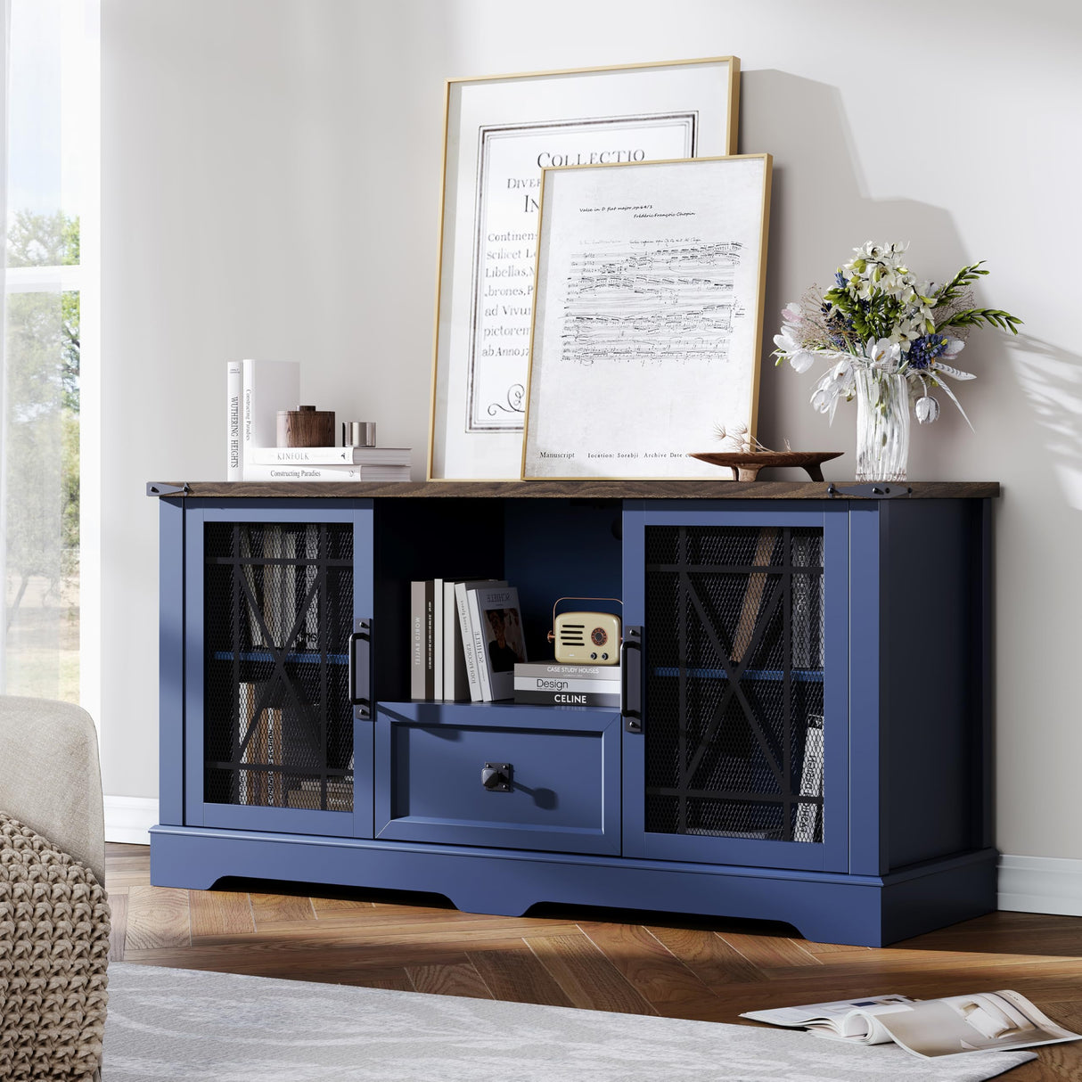 TV Stand with Charging Station Modern 55'' Television Stand Console with Adjustable