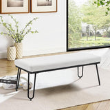 White Teddy Fur Bed Bench for Bedroom End of Bed Bench Ottoman, Upholstered Modern