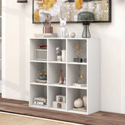 9-Cube Bookshelf, Wooden Open Bookcase, Dual Anti-Tipping Kits, Freestanding Modern Cube Storage Display Shelf for Living Room Kid's Room (White, 9-Cube)