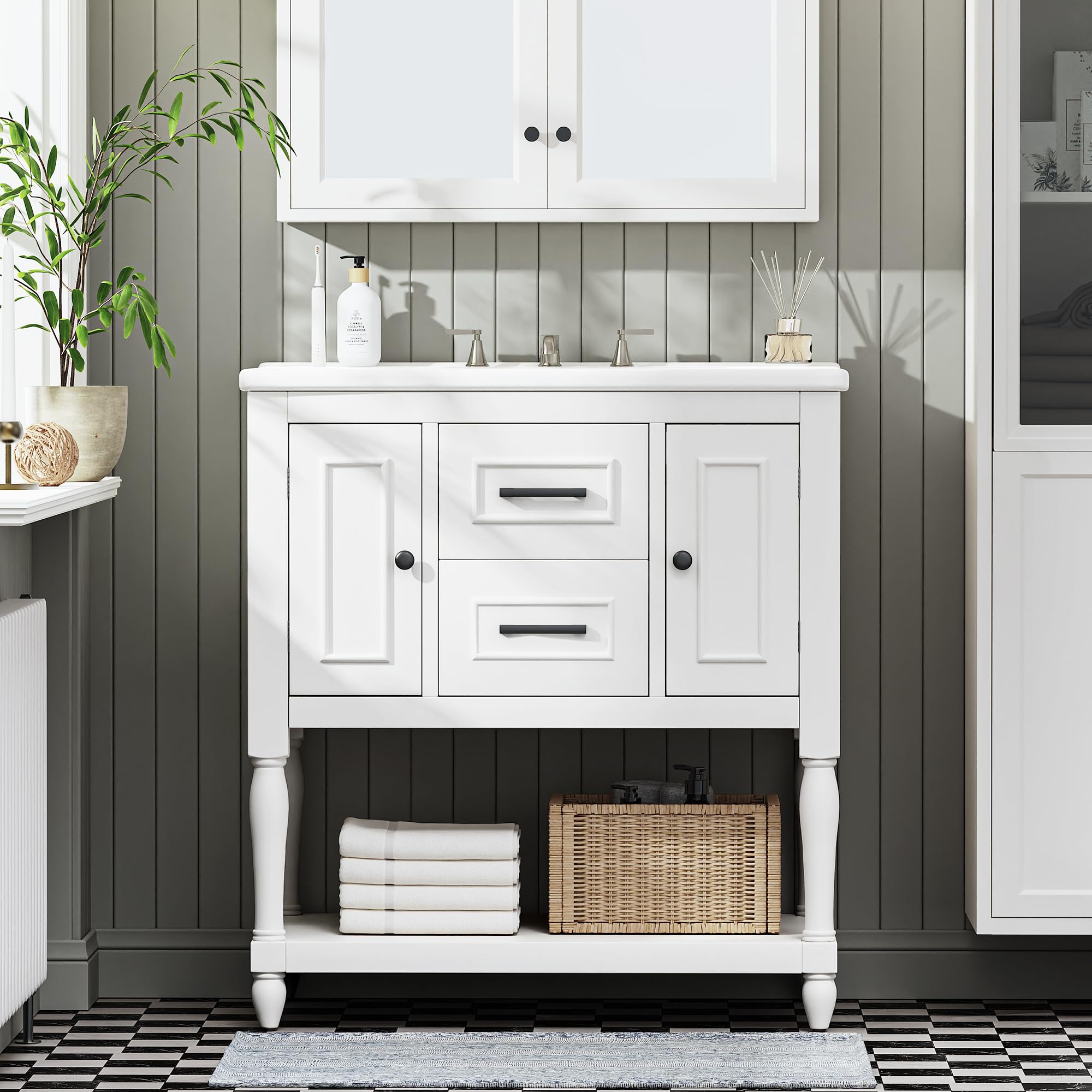 Bathroom Vanity with Sink, 30" Vanity with Storage, Modern Bathroom Sink Cabinet