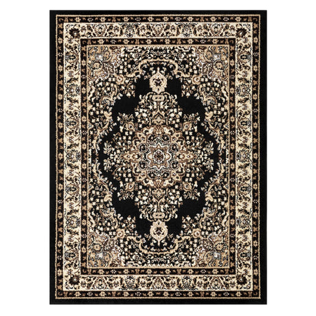 Oriental 5x7 Traditional Medallion Indoor Area Rug Siesta (Black Beige, 5'3" x 7')