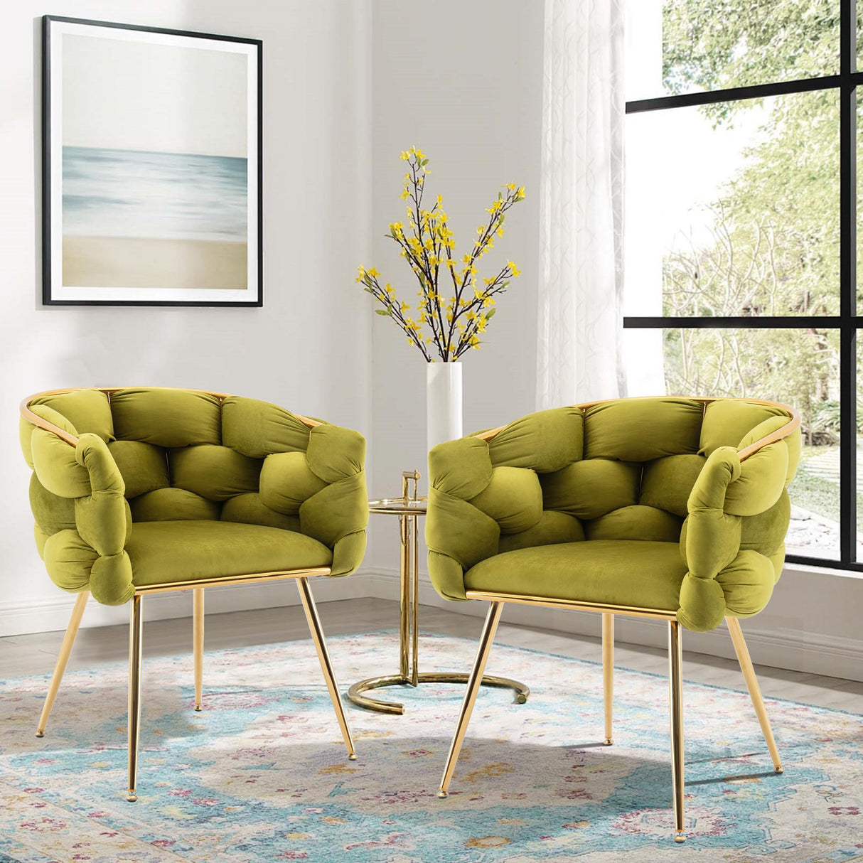 Velvet Dining Chairs, Modern Accent Chair with Golden Mental Legs, Upholstered Hand