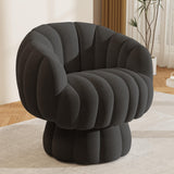 Mid Century Modern 360 Degree Barrel Swivel Accent Sofa Chair,Fluffy Velvet Fabric Lounge Wide Upholstered Pumpkin Reading Chair, Round Cloud Armchair for Living Room,Bedroom,Vanity(Black)