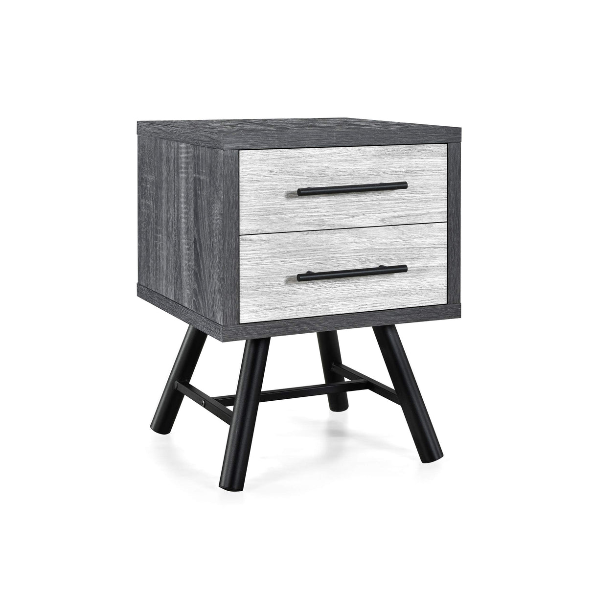 Harrison Mid-Century Modern Nightstand, Sonoma Gray Oak + Gray Oak + Black