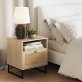 Mina Rattan Wood End Side Accent Table Nightstand with Storage for Living Room