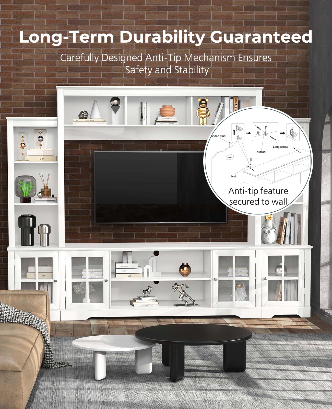 Large Wall Unit Entertainment Center with Storage, Modern TV Entertainment Center