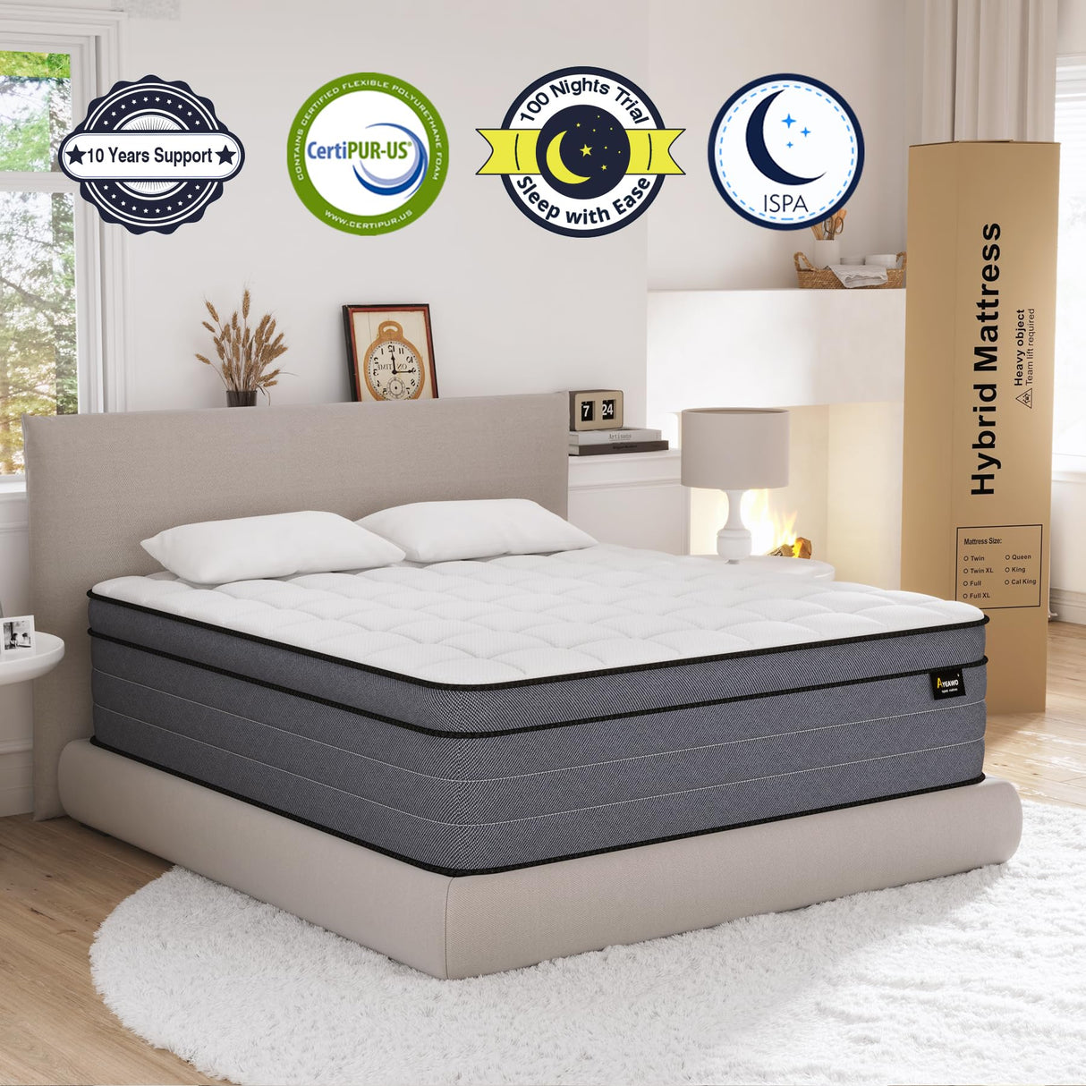 Queen Mattress, 14 Inch Hybrid Mattress Queen Size with Gel Memory Foam