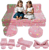 Kids Couch Sofa Modular Toddler Couch for Playroom, 8-Piece Fold Out Baby Couch Play Set