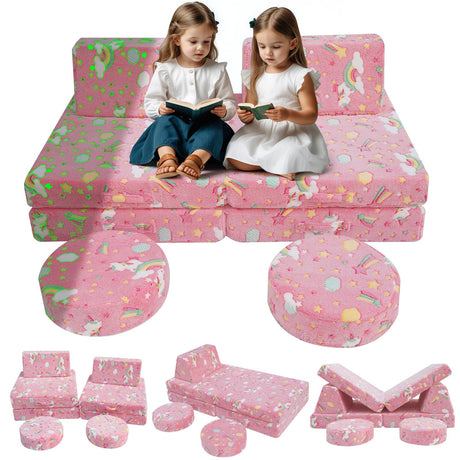 Modular Kids Play Couch Toddler Couch for Playroom, 8-Piece Fold Out Kids Couch