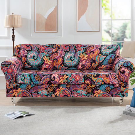 Printed Sofa Cover for 3 Cushion Couch High Stretch Sofa Slipcovers 4 Piece Sofa