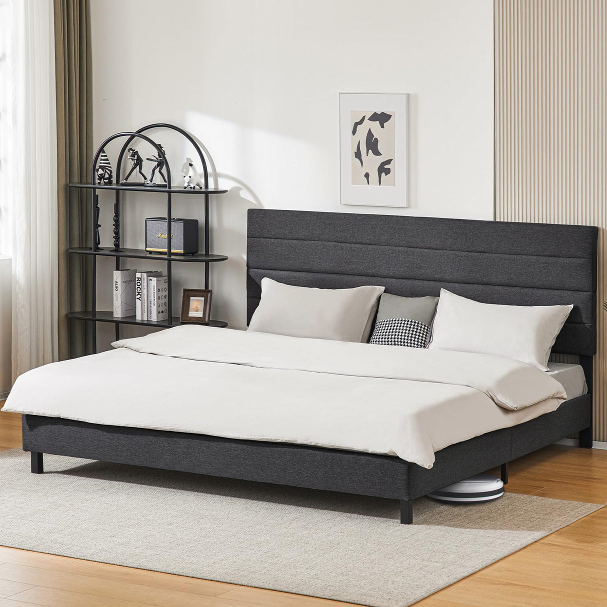 king Bed Frame, Modern Upholstered Bed Frame king with Adjustable Linen Headboard