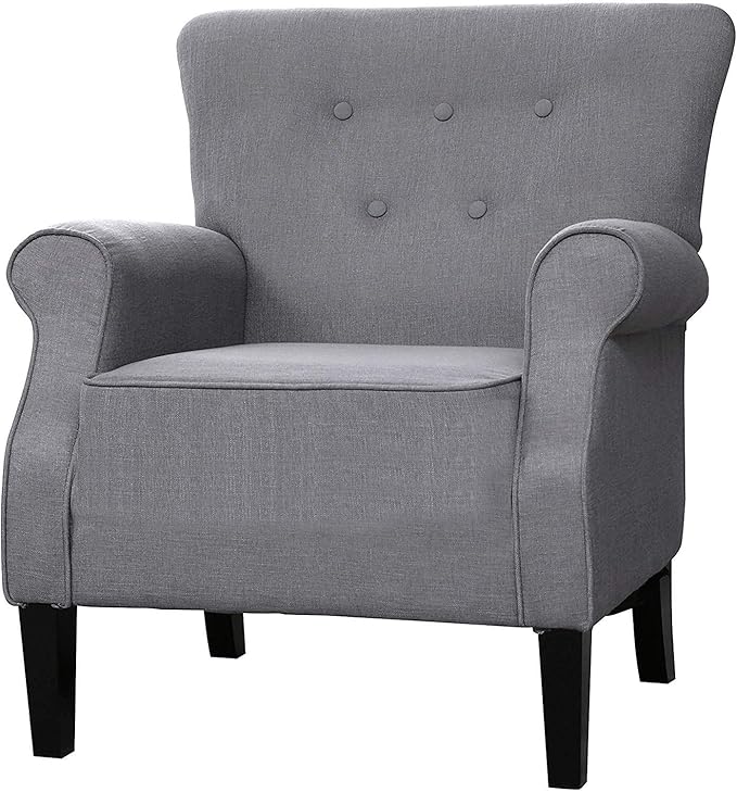 Modern Classic Accent Fabric Arm Chair, Linen Upholstered Single Sofa with Solid Wood Legs for Living Room, Bedroom, Club, 29.3"x28.7"x39.6", Dark Grey