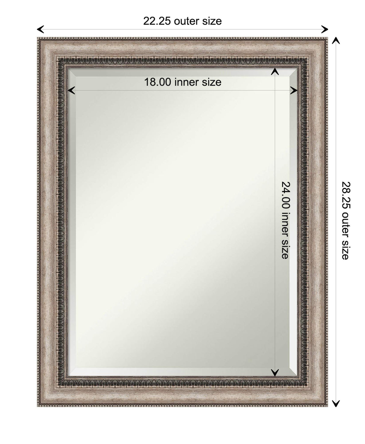 Framed Bathroom Vanity Mirror, Glass Size 18x24, Lyla Ornate Silver