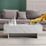 41" Marble White Cool Coffee Table for Living Room,Rectangular Glossy Smart Contemporary Center