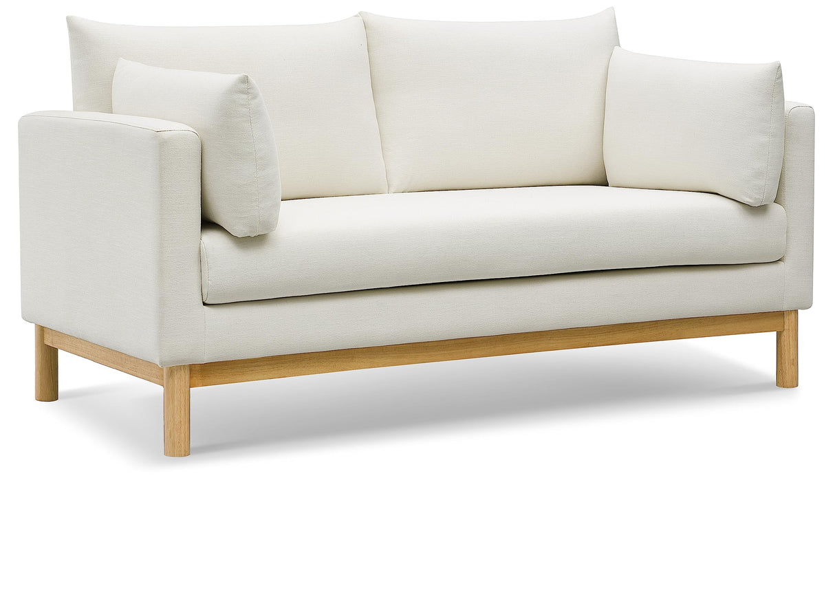 157Cream-L Langham Collection Mid-Century Modern Linen Textured Fabric Upholstered Loveseat, Cream Linen Textured Fabric, Natural Finish Wood Base, 66" W x 33.5" D x 33" H, Cream