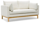 157Cream-L Langham Collection Mid-Century Modern Linen Textured Fabric Upholstered Loveseat, Cream Linen Textured Fabric, Natural Finish Wood Base, 66" W x 33.5" D x 33" H, Cream