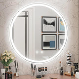 28 Inch Round LED Mirror, Dimmable Round Lighted Bathroom Mirror