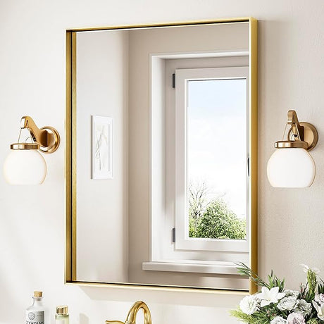 Black Mirror for Wall 24 x 32 Inch Rectangle Bathroom Vanity Mirror for Over Sink Metal