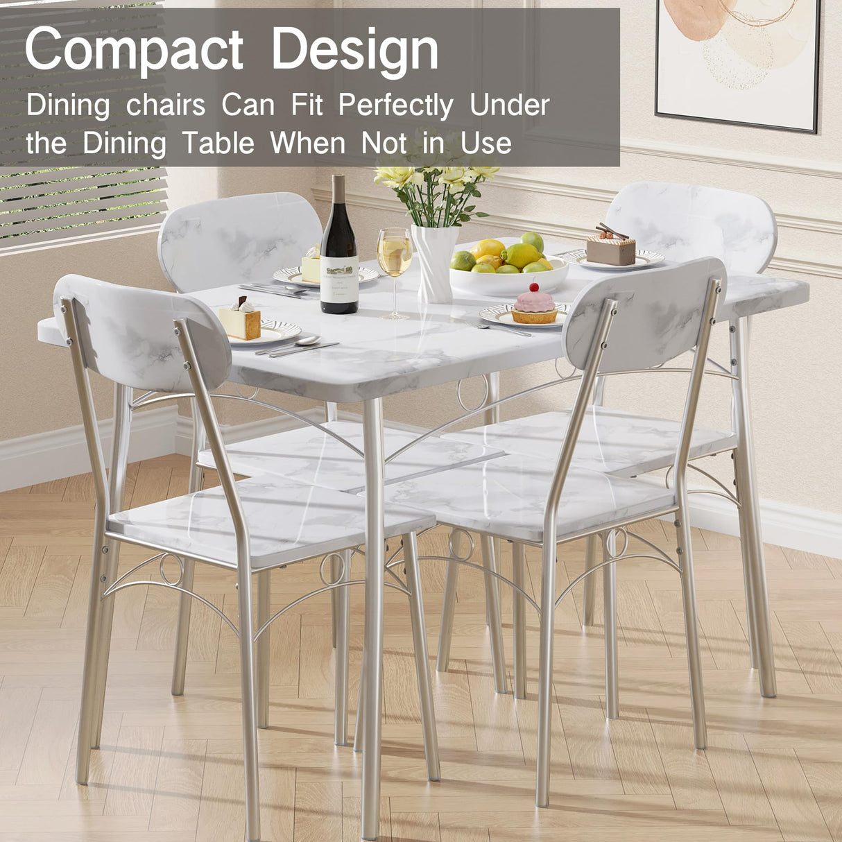 Dining Table Set for 4 5 Piece Dinette with Chairs for Kitchen