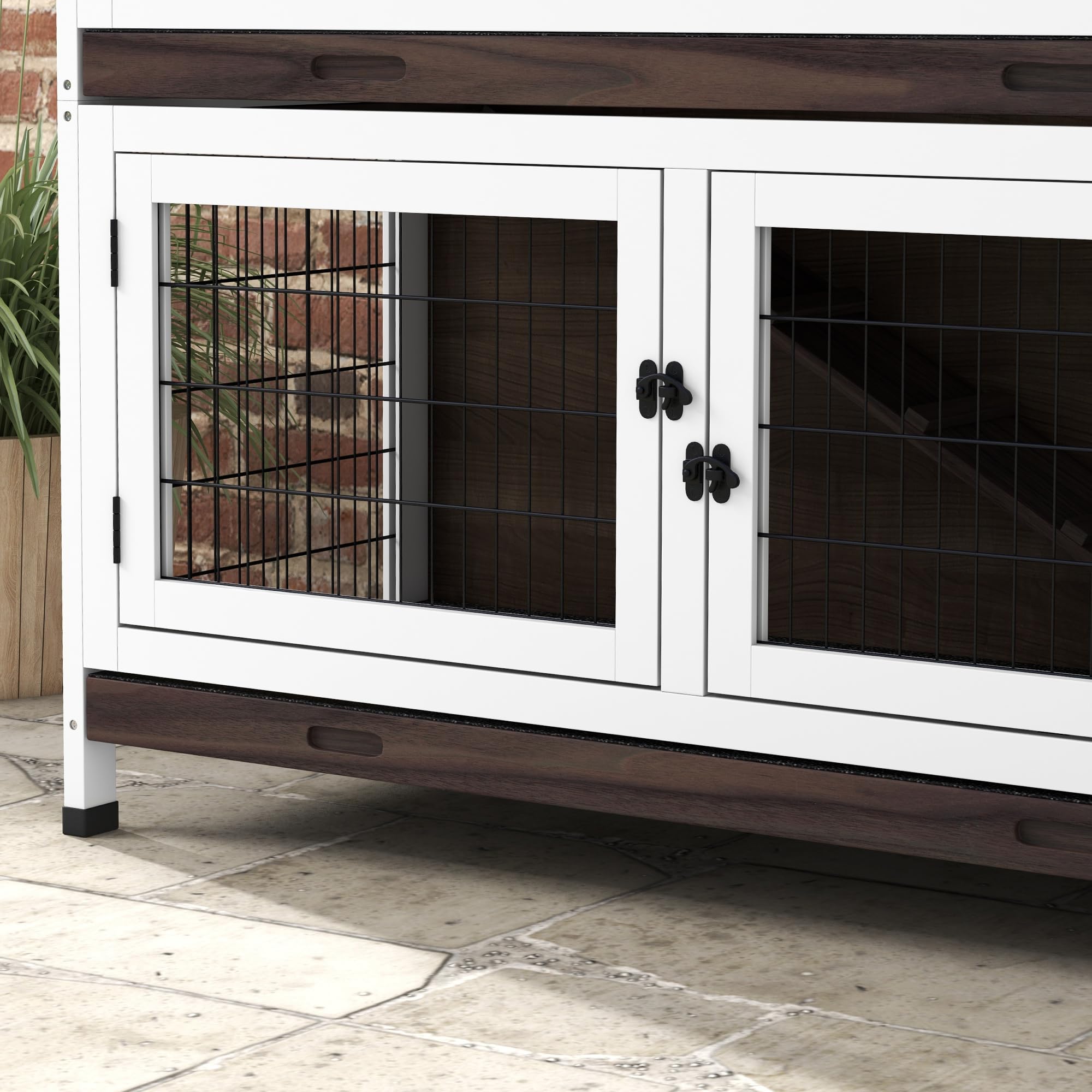 Rabbit Hutch, Outdoor 2-Tier Rabbit Cage, 46" Wooden Guinea Pig Cage
