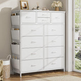 White Dresser with 12 Drawers, Tall Dresser for Bedroom, Chests of Drawers with Side Pockets