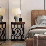 Round End Table, Industrial SideTable with Metal Hollow Frame