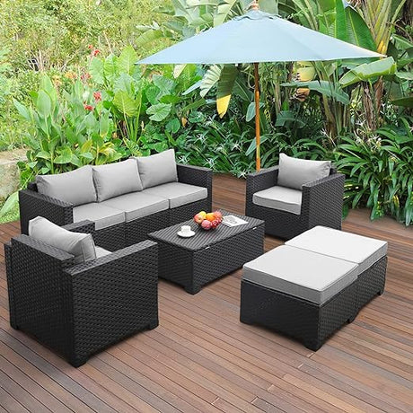 6 Pieces Outdoor PE Rattan Conversation Couch Sectional Chair