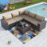 Outdoor Patio Furniture Set 6 Pieces Sectional Rattan Sofa Set Brown PE Rattan Wicker