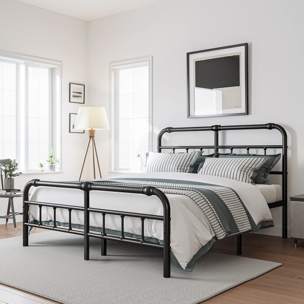 and Footboard, 18 Inches High, 3500 Pounds Heavy Duty Metal Slats Support for Mattress