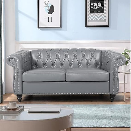 Chesterfield Sofa, Classic Tufted Upholstered Leather Couch, Modern 3 Seater Couch