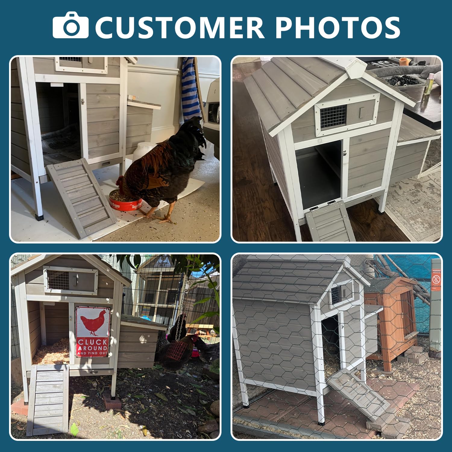 Ketive Chicken Coop Chicken House Outdoor with Removable Trays, Wooden Rabbit Hutch Poultry Cage with Nesting Box, Indoor Hen House Chicken Cage with Ramp for Garden Backyard (32"L x 23.6"W x 36.6"H)