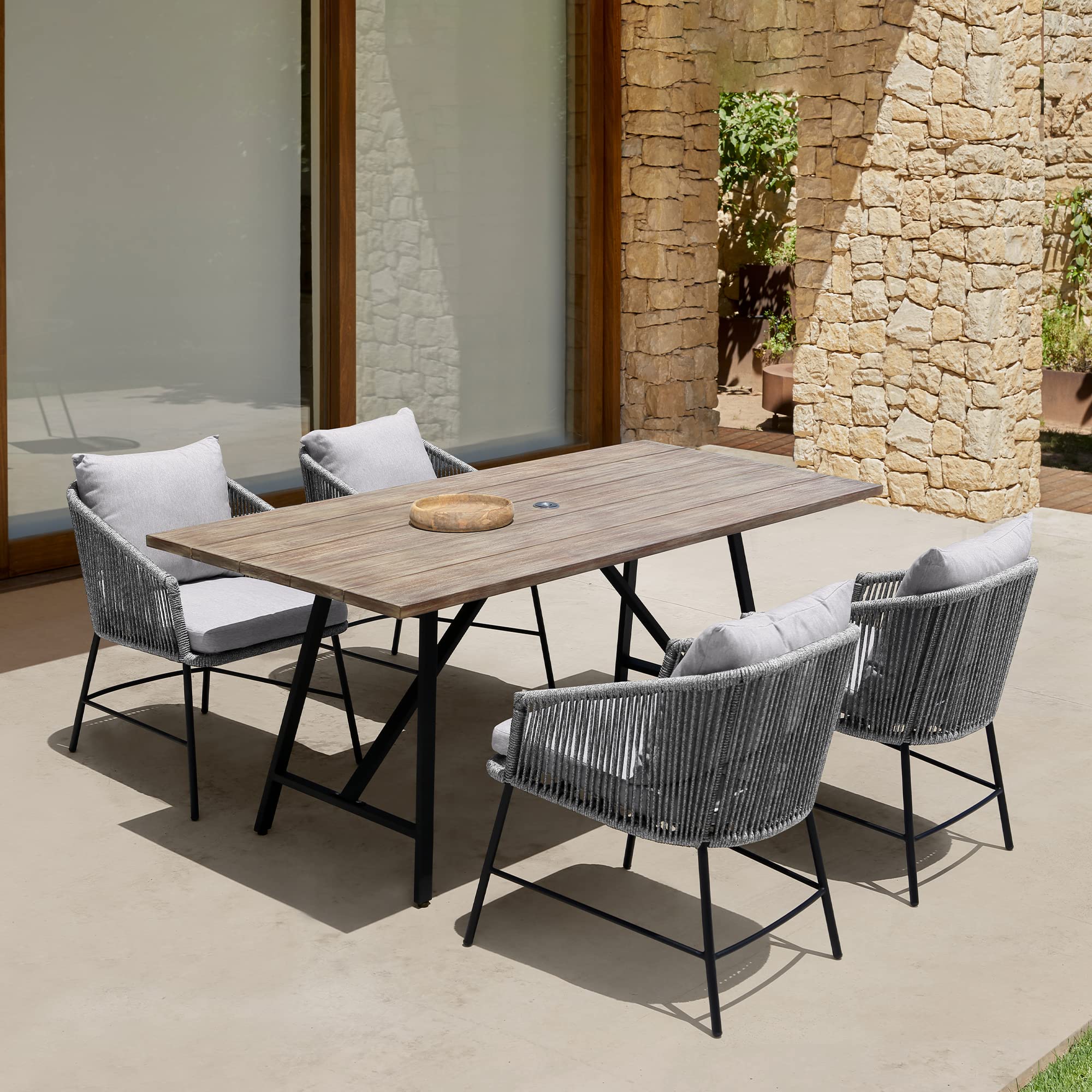 Koala Outdoor Patio Light Eucalyptus Wood and Metal Rectangle Dining Table