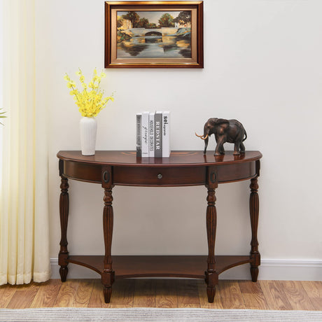 Vintage Casual Sofa Table, 2 Drawer Solid Wood Console Tables with Storage Shelf