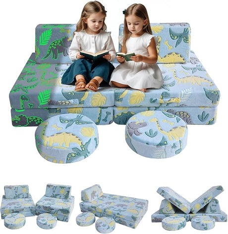 Modular Kids Play Couch Toddler Couch for Playroom, 8-Piece Fold Out Kids Couch