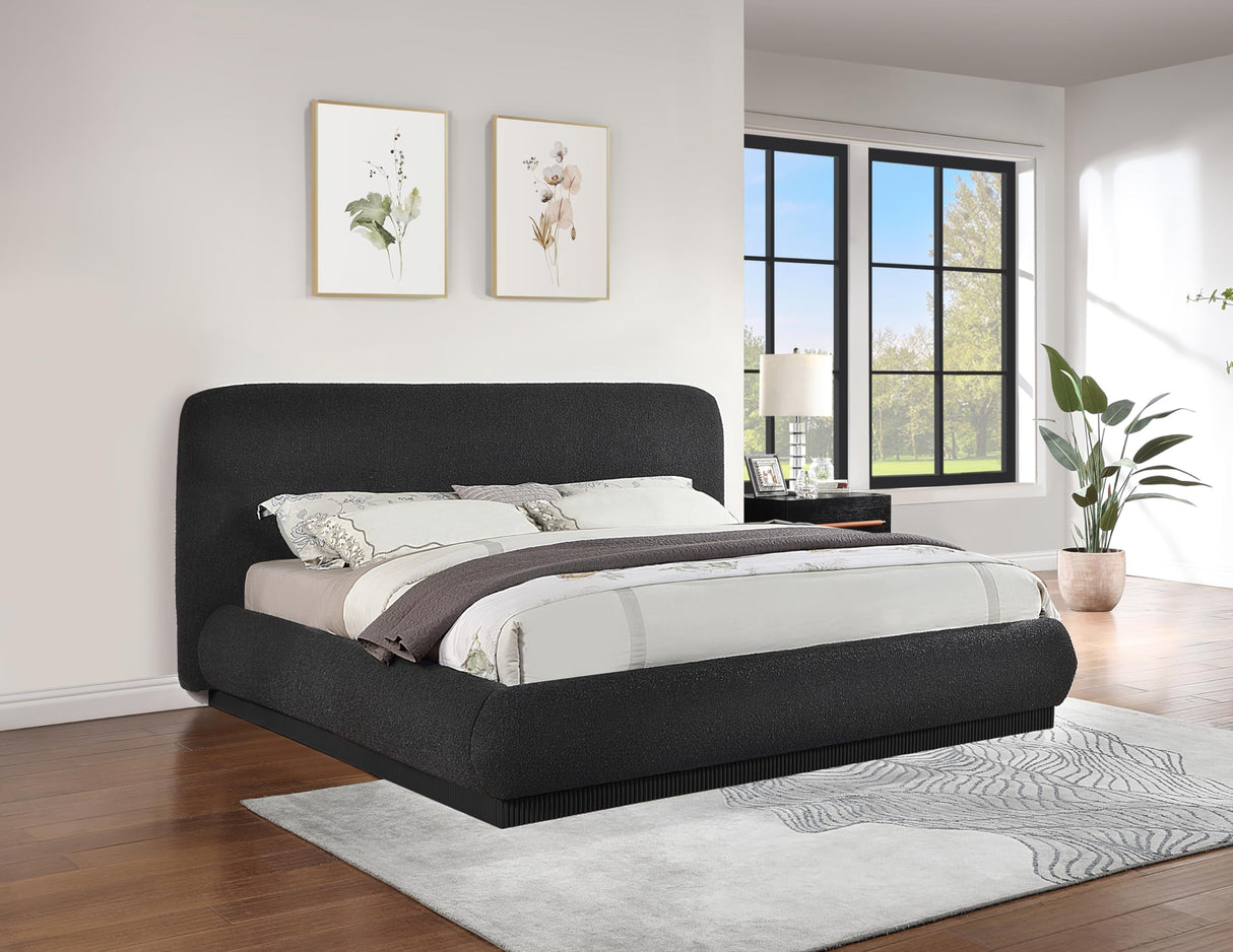 Black-K Rigby Collection Art Deco King Bed with Rich Black Boucle Fabric