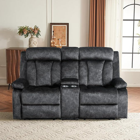 Electric Power Reclining Sofa Set - 3-Seater with Flip-Top Console & Massage Heat