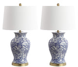 SAFAVIEH Lighting Collection Alona Blue/ White Chinoiserie 28-inch Bedroom Living Room Home Office Desk Nightstand Table Lamp Set of 2 (LED Bulbs Included)