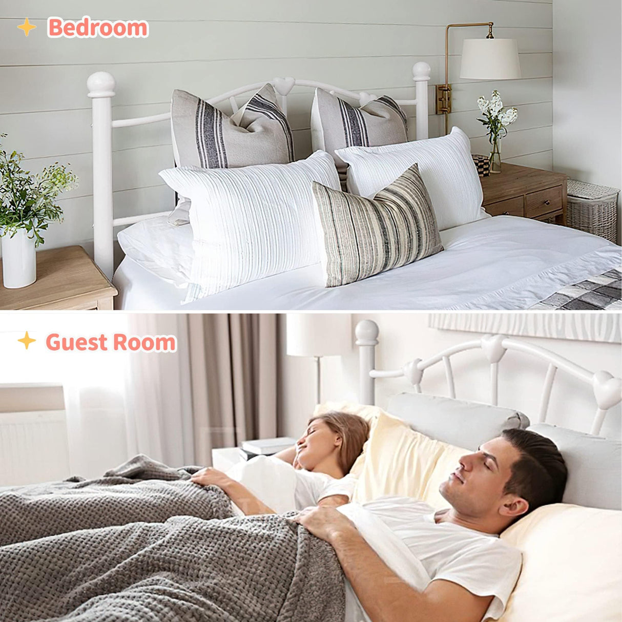 IDEALHOUSE White Twin Bed Frame for Kids,Twin Bed Frame with Heart Shaped Headboard and Tailboard,Heavy Metal Slat Support,Noiseless,White