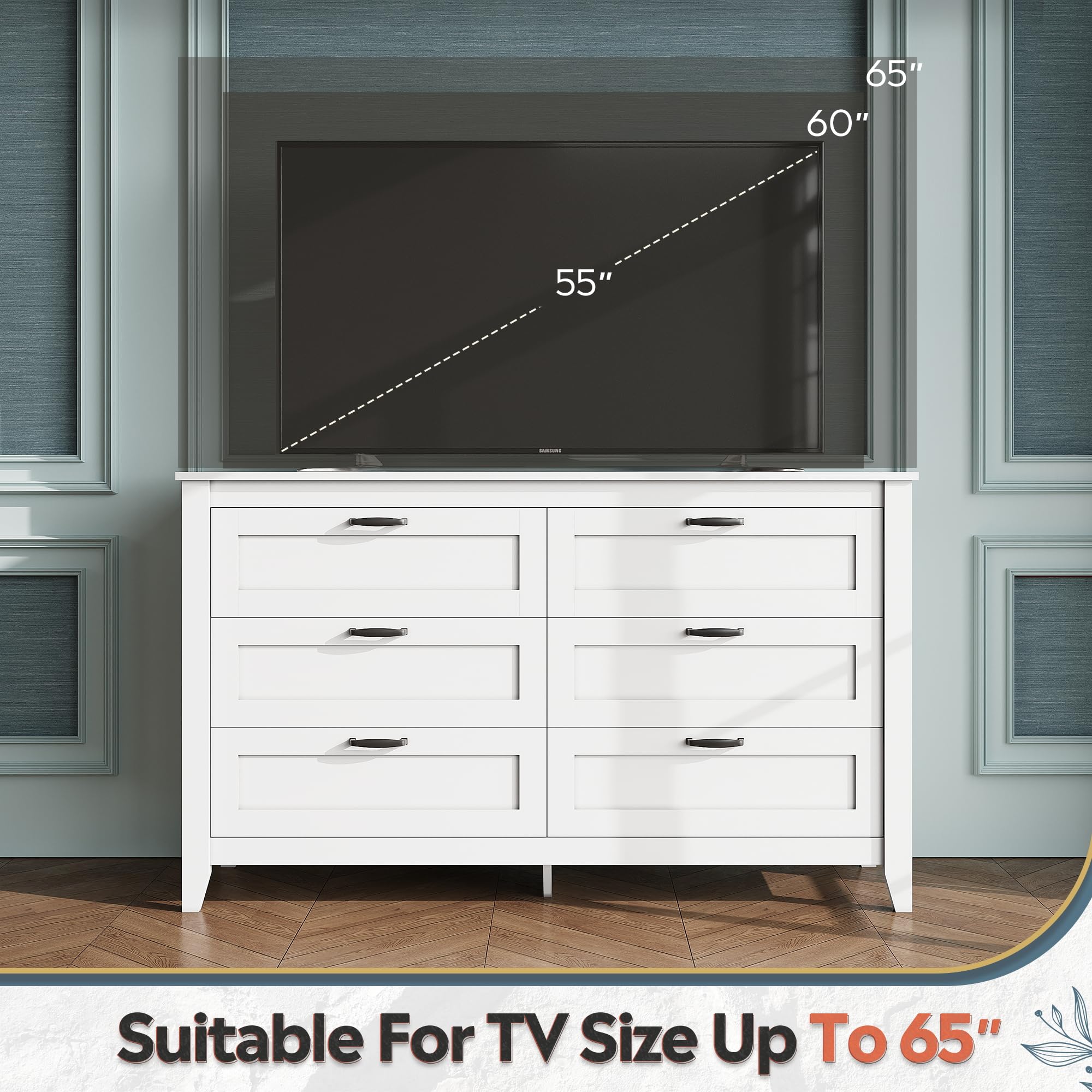 6 Drawer Dresser, Retro Chest of Drawers with Metal Handle, Double Wood Dresser