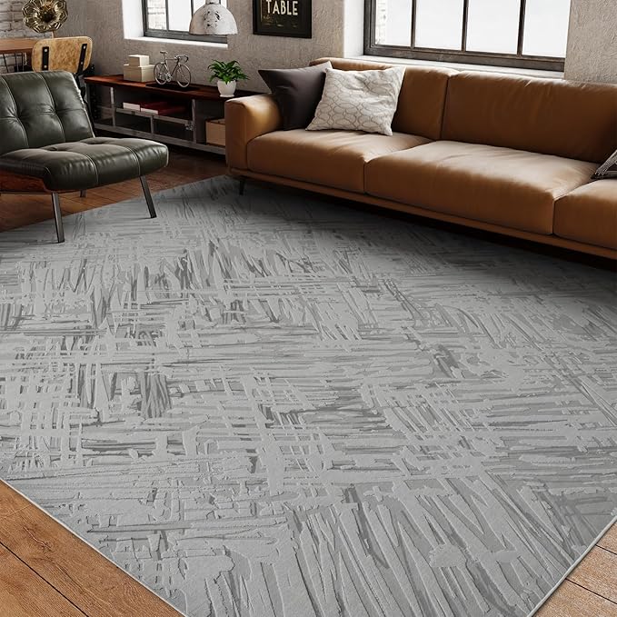 3D Modern 5x7 Area Rugs Machine Washable Area Rug Non Slip Dark Grey Rugs