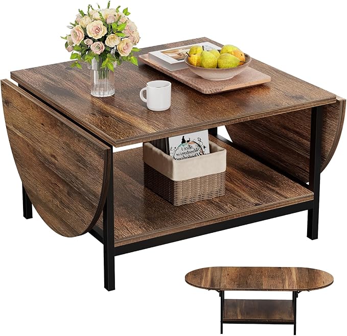 Black Coffee Table Modern Extended Coffee Tables with Storage for Living Room