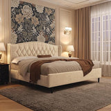 Queen Bed Frame with Upholstered Velvet Headboard - Black