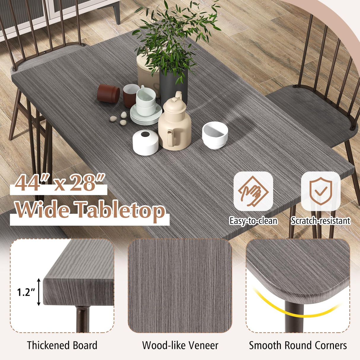 Tangkula Dining Table Set for 4, Kitchen Table and Chairs Set of 4 w/Metal Frame, 360° Swivel Feet, Space-Saving Dinette Table Set for Living Room, Restaurant, Breakfast Nook (Grey Oak)