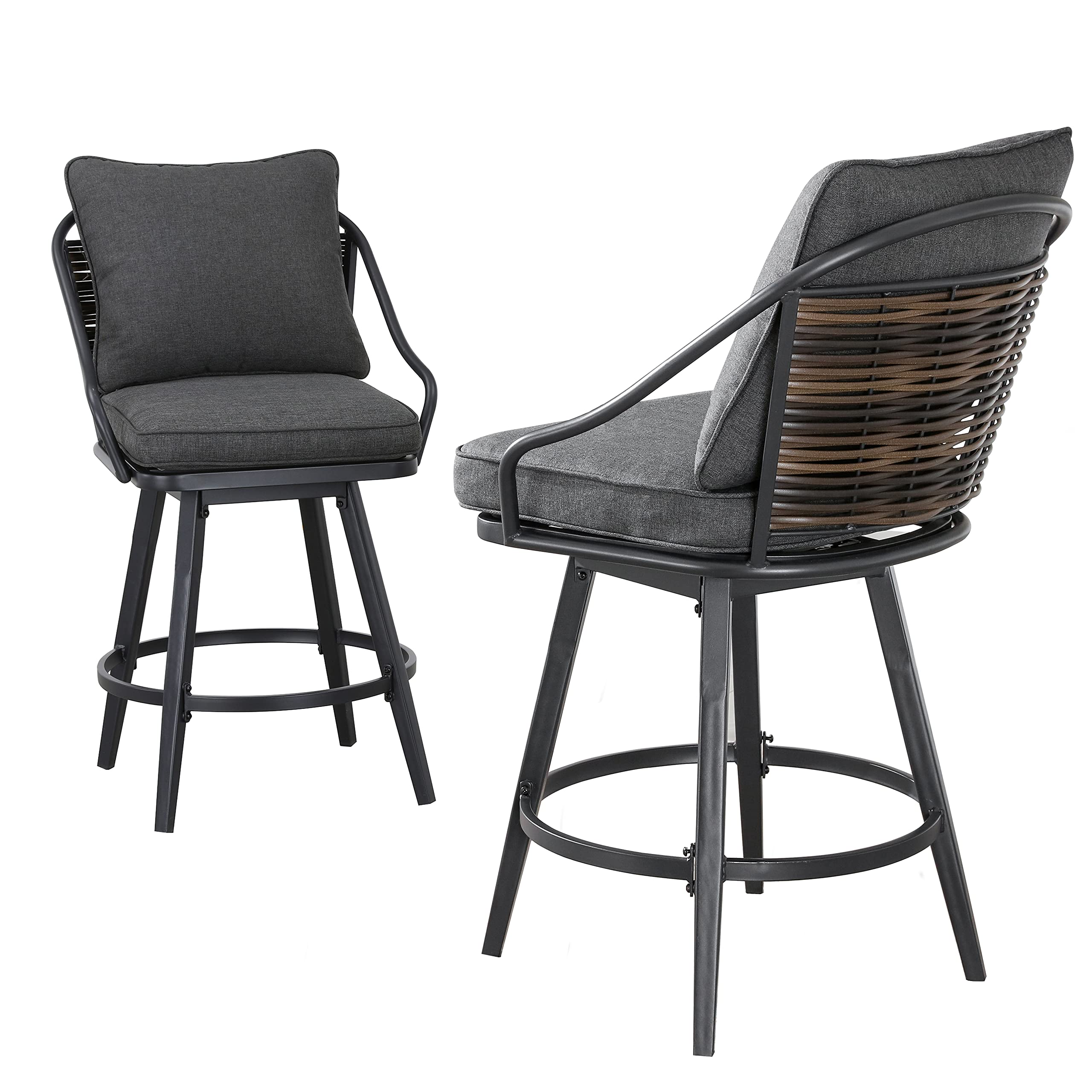 Outdoor Swivel Bar Stools Set of 2,Bar Height Patio Chairs Cushioned Metal