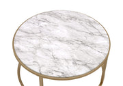 HABITRIO Coffee Table Set, 2 Pc Metal Tube Frame with Glass Top and Faux Marble Top Nesting Sofa Side Table, Fit for Living Room, Office