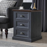 Farmhouse Nightstand with Charging Station, 3 Drawer Dresser for Bedroom