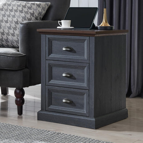 Farmhouse Nightstand with Charging Station, 3 Drawer Dresser for Bedroom