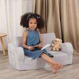 Extra Wide Toddler Chair, 2-in-1 Toddler Couch Fold Out, Convertible Sherpa Sofa to Lounger for Boys & Girls