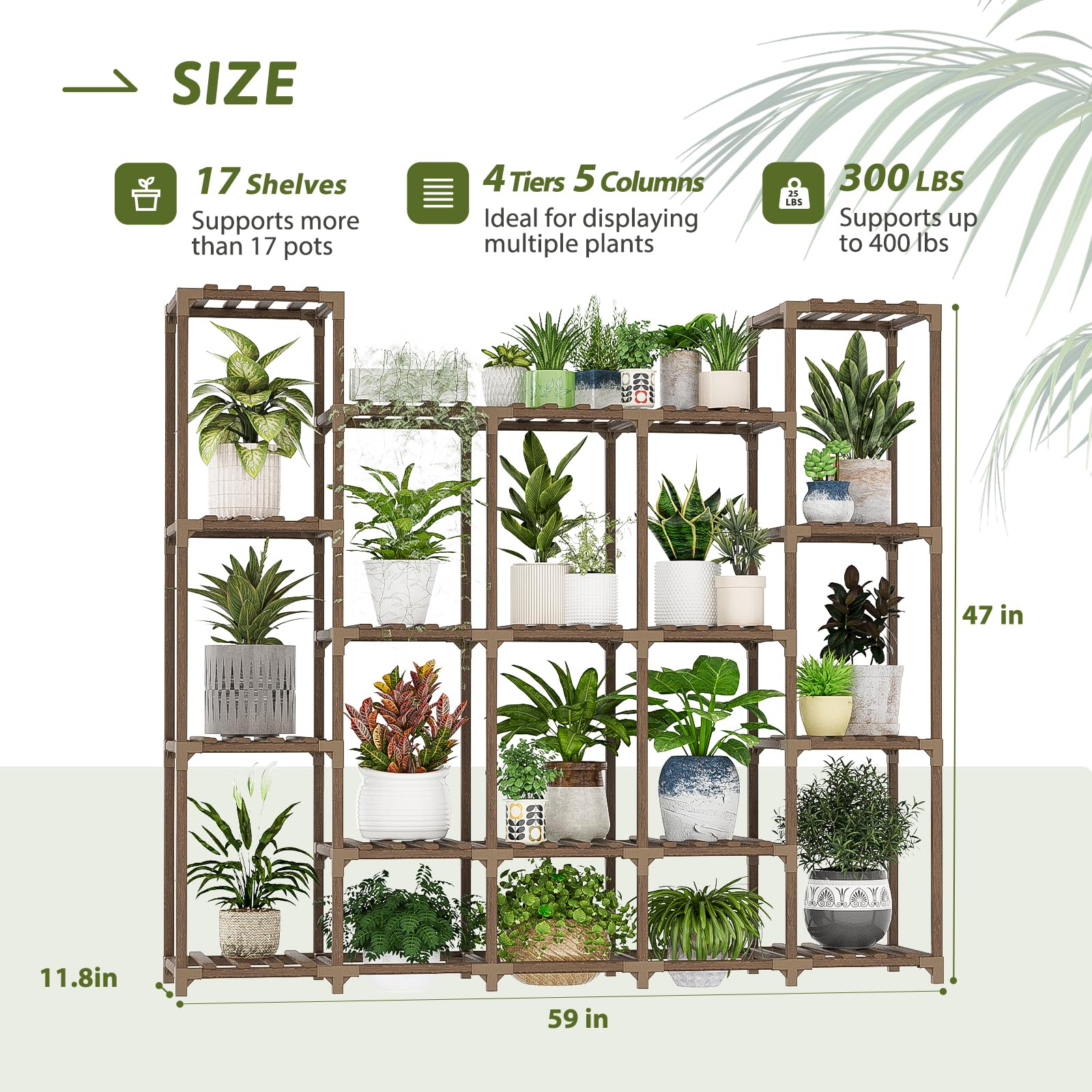 GENTINGBRO Large Wooden Plant Shelf – 5 Tier Tall Plant Stand